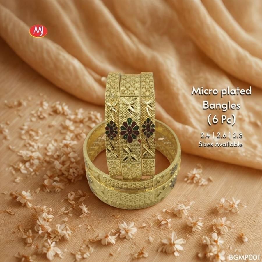 Micro Plated Bangles Set with Floral Maroon Motifs and Traditional Engraved Design Future Bangle Collection Names